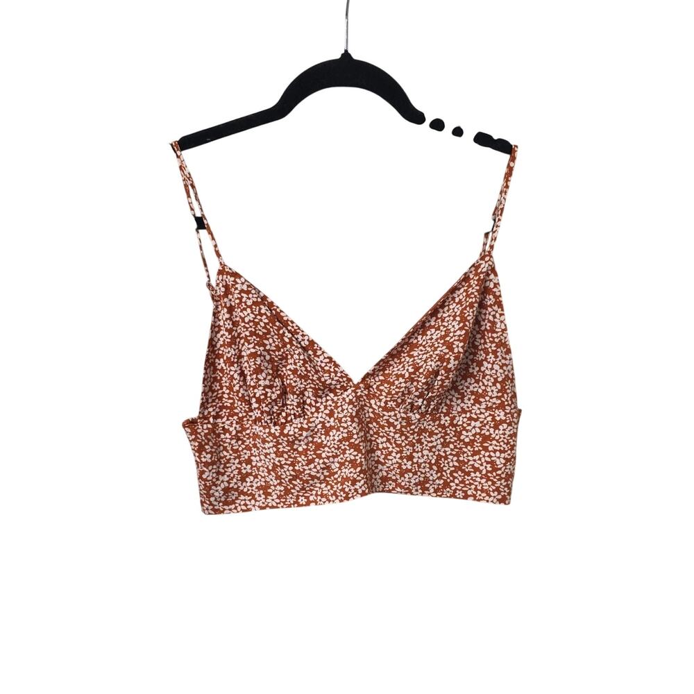 Lulu's Summer Romance Rust Brown Floral Crop Top Womens Medium NWT